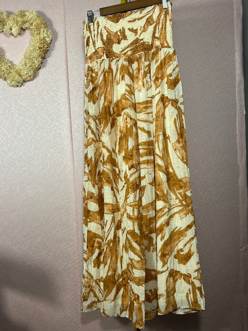 Cream and Brown Smocked Strapless Jumpsuit - NWT